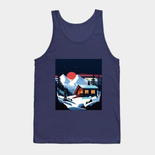 Winter Wonderland Retreat: Majestic Mountains, Snow, and Cozy Cabin Art Print Tank Top